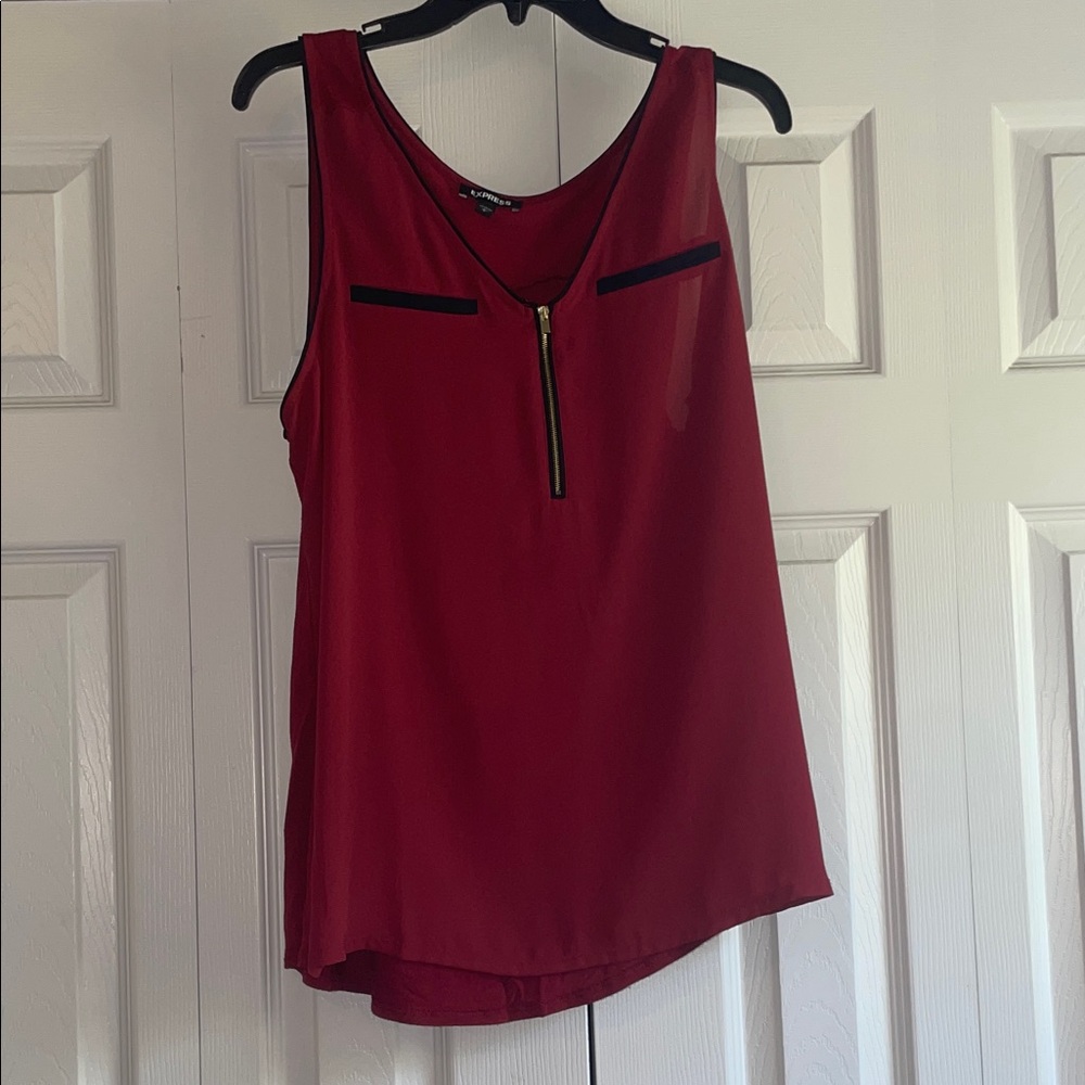 Express Red Tank Top with Zipper Accent